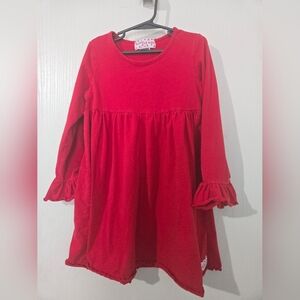 Size 10 Ruffle Girl Red Long Sleeve Long Shirt, Ruffled Flared Cuffs Sleeves.